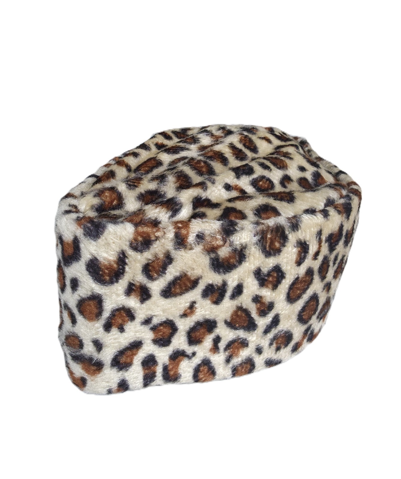 ​Leopard Animal Print Cap Luxury Faux Fur Foldable Pillbox Kufi Statement Hat