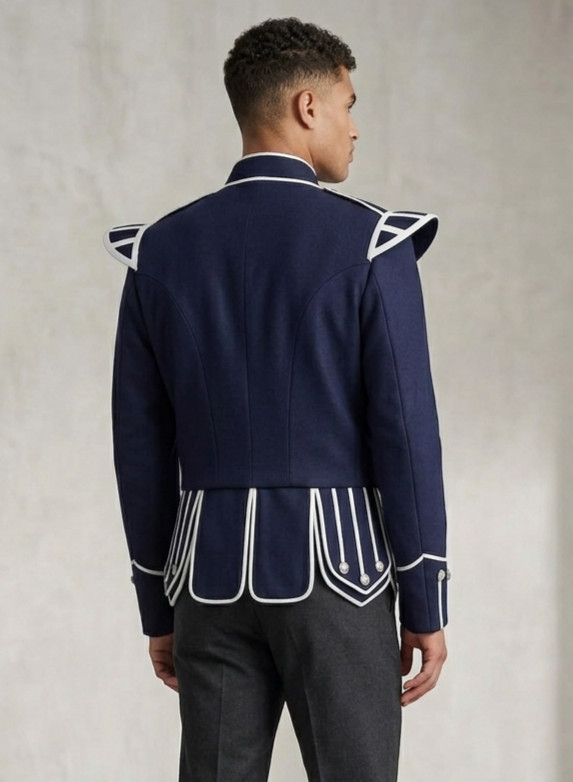 Men’s Scottish Blue Doublet Kilt Jacket Military Uniform Doublet Drummer Coat