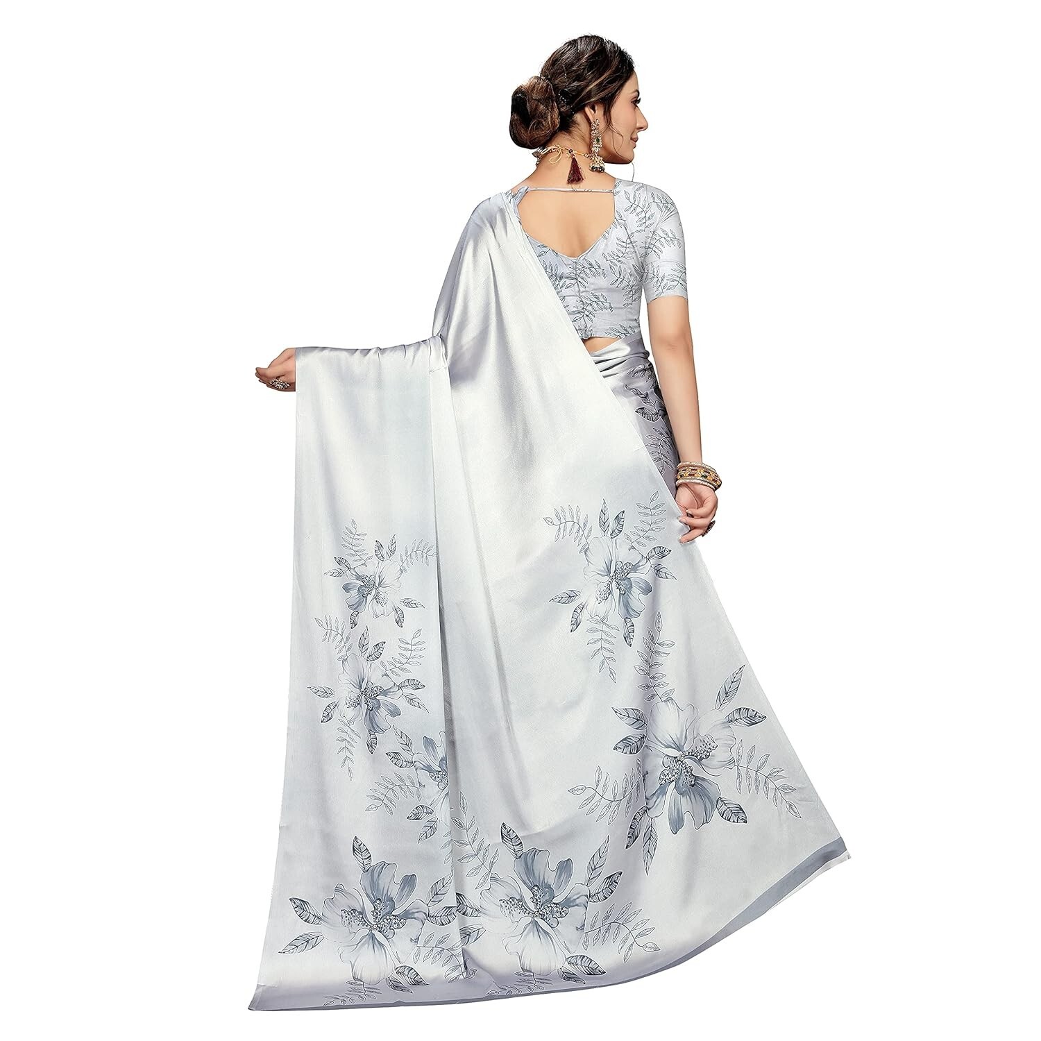 Women’s Japan Satin Digital Floral printed Fashion Saree With Blouse Piece