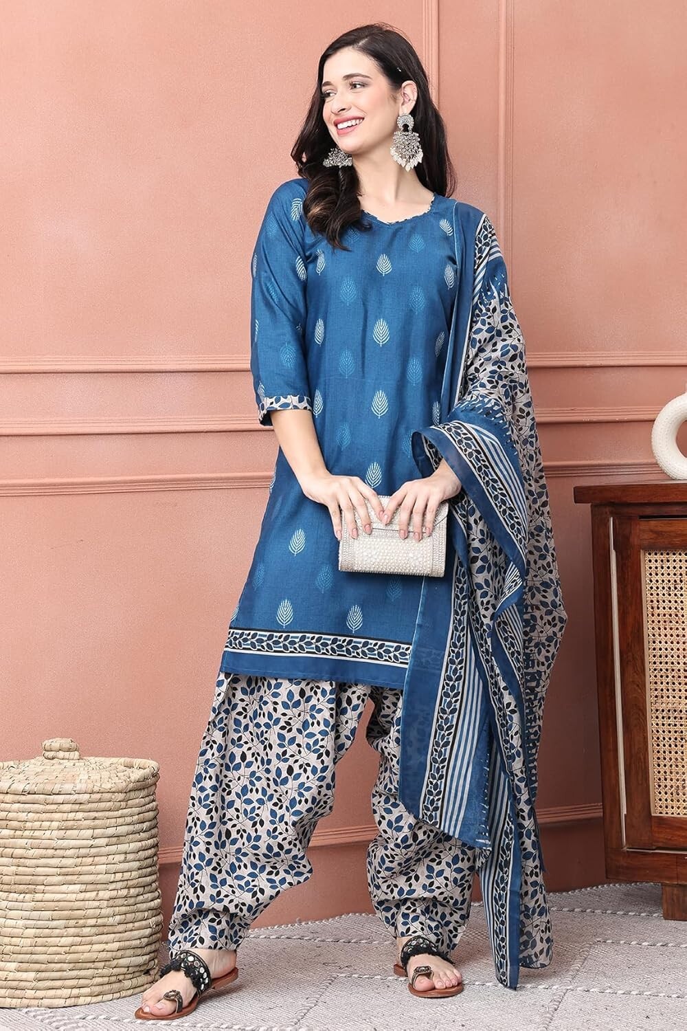 Women’s Cotton Blend Printed Ready To Wear Patiala Salwar Suit