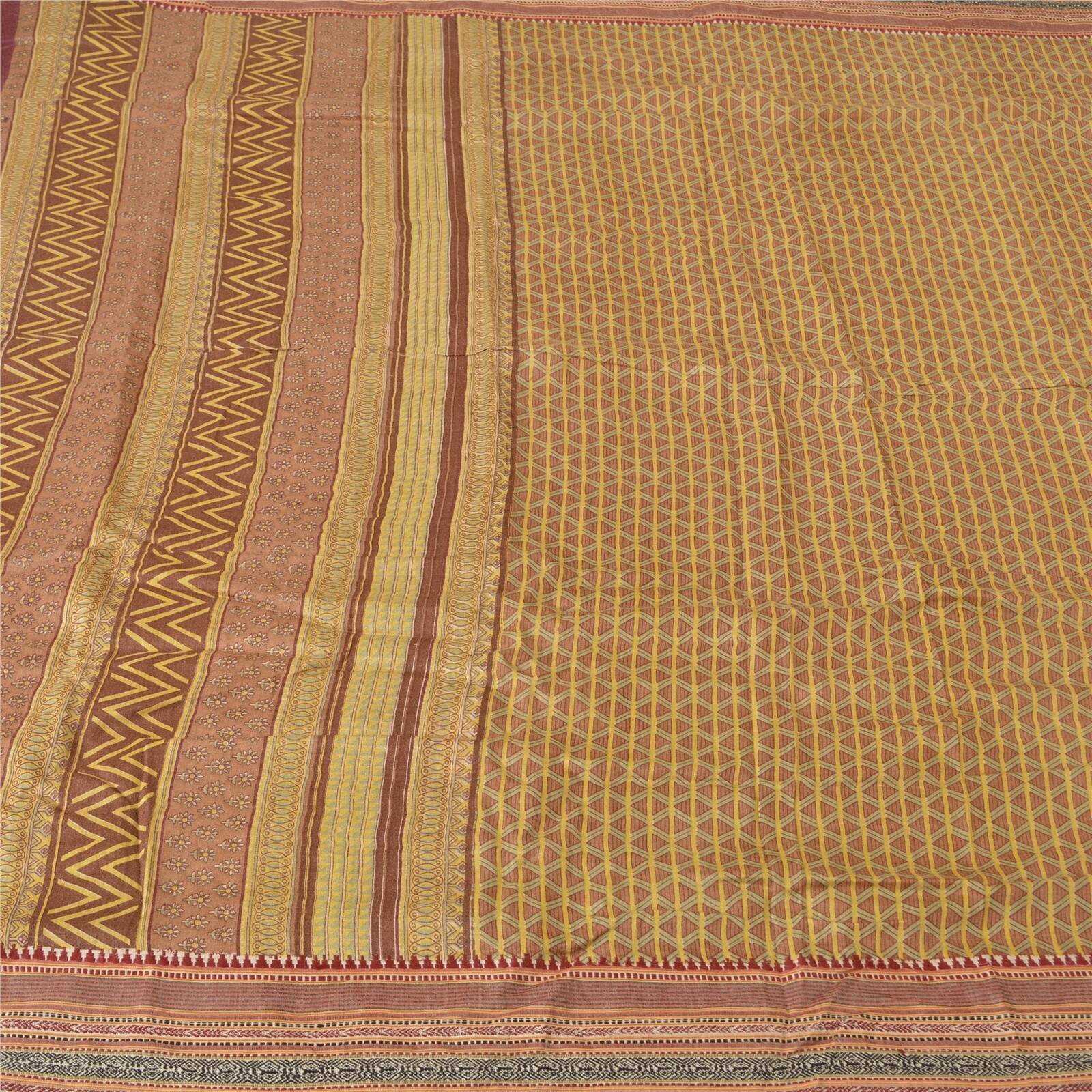 Sanskriti Vintage Multicolor Indian Saree Printed Pure Woolen Fabric 5 Yard Sari