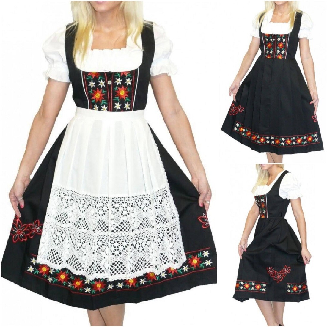 Sz 4 XS German Dirndl Dress Waitress Oktoberfest Party Hostess Bavarian Black