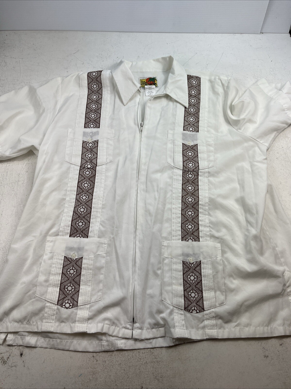 Guayabera Shirt Men’s Size XL White The Original Genuine Haband Zip Up & Pockets