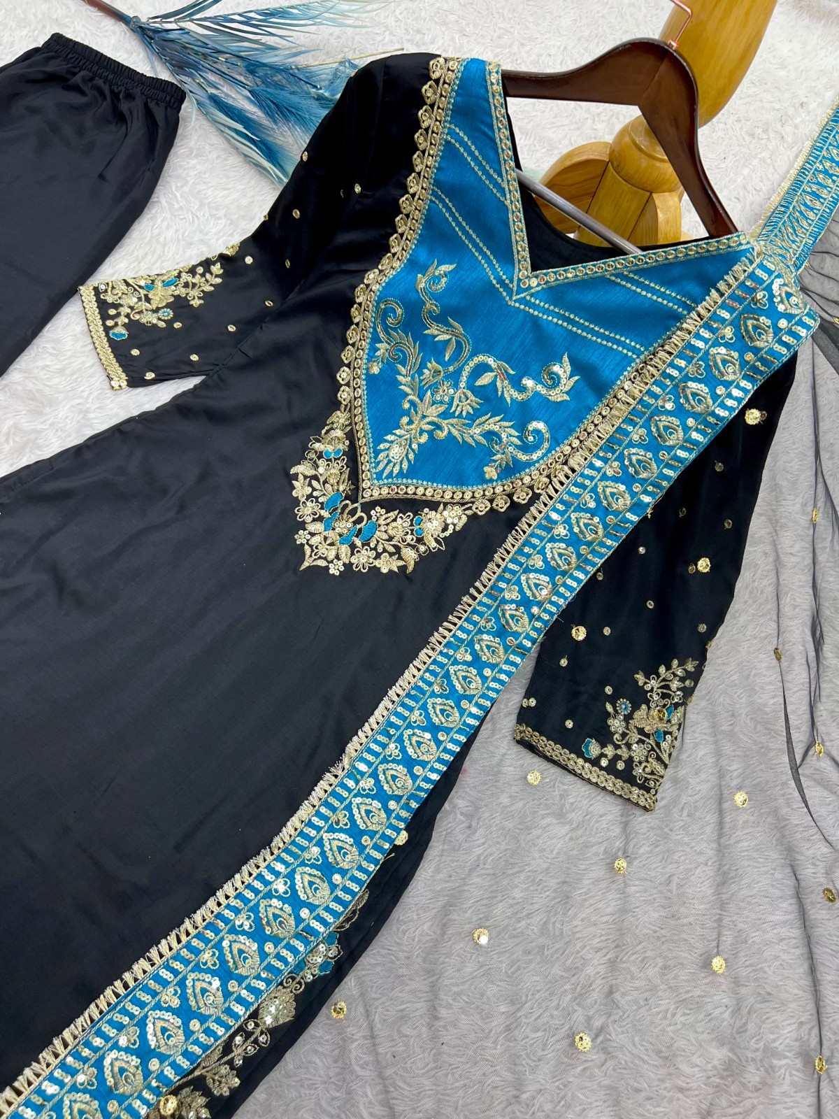 Black Designer Salwar Kameez Palazzo Dupatta Set Embroidered Party Wear Suit