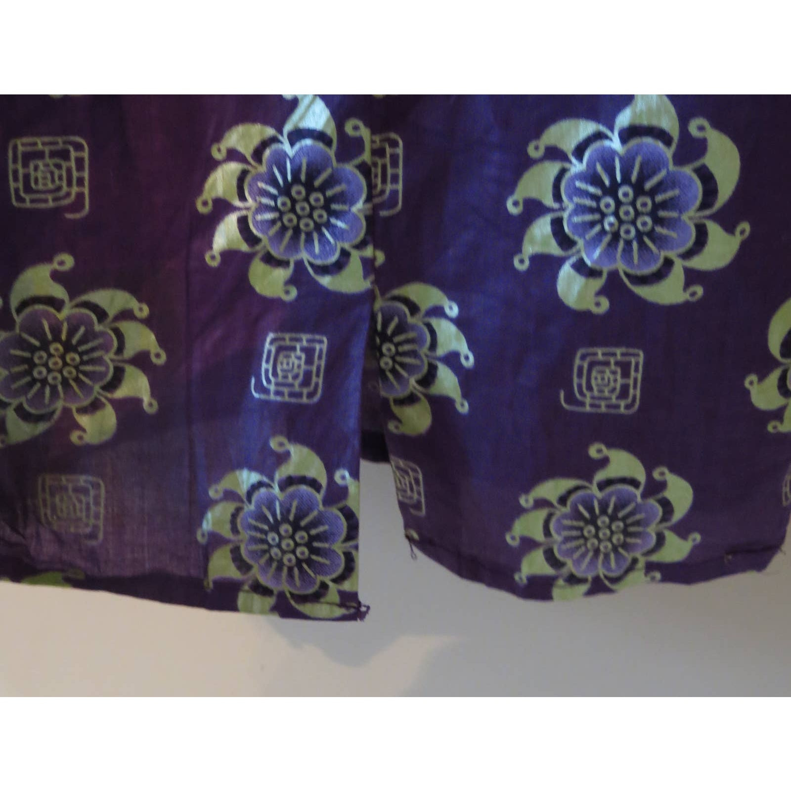 AFRICAN Handmade Ankara Dress Mid Length Short Sleeve Purple/Green with Gems