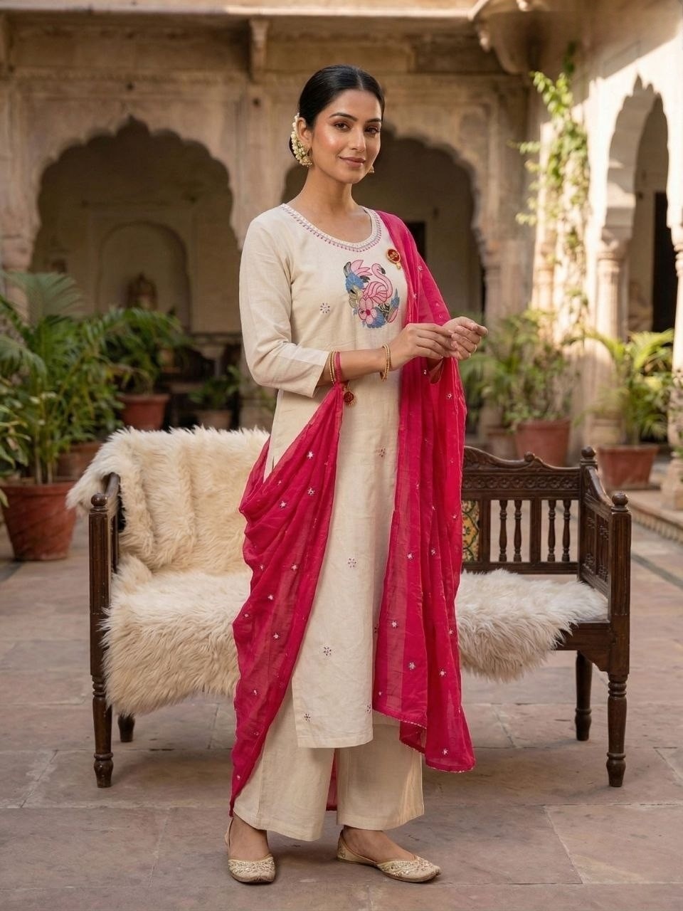 Indian Bollywood Women’s Kurti Pure Khadi Cotton Set Designer Kurta Suit Dress