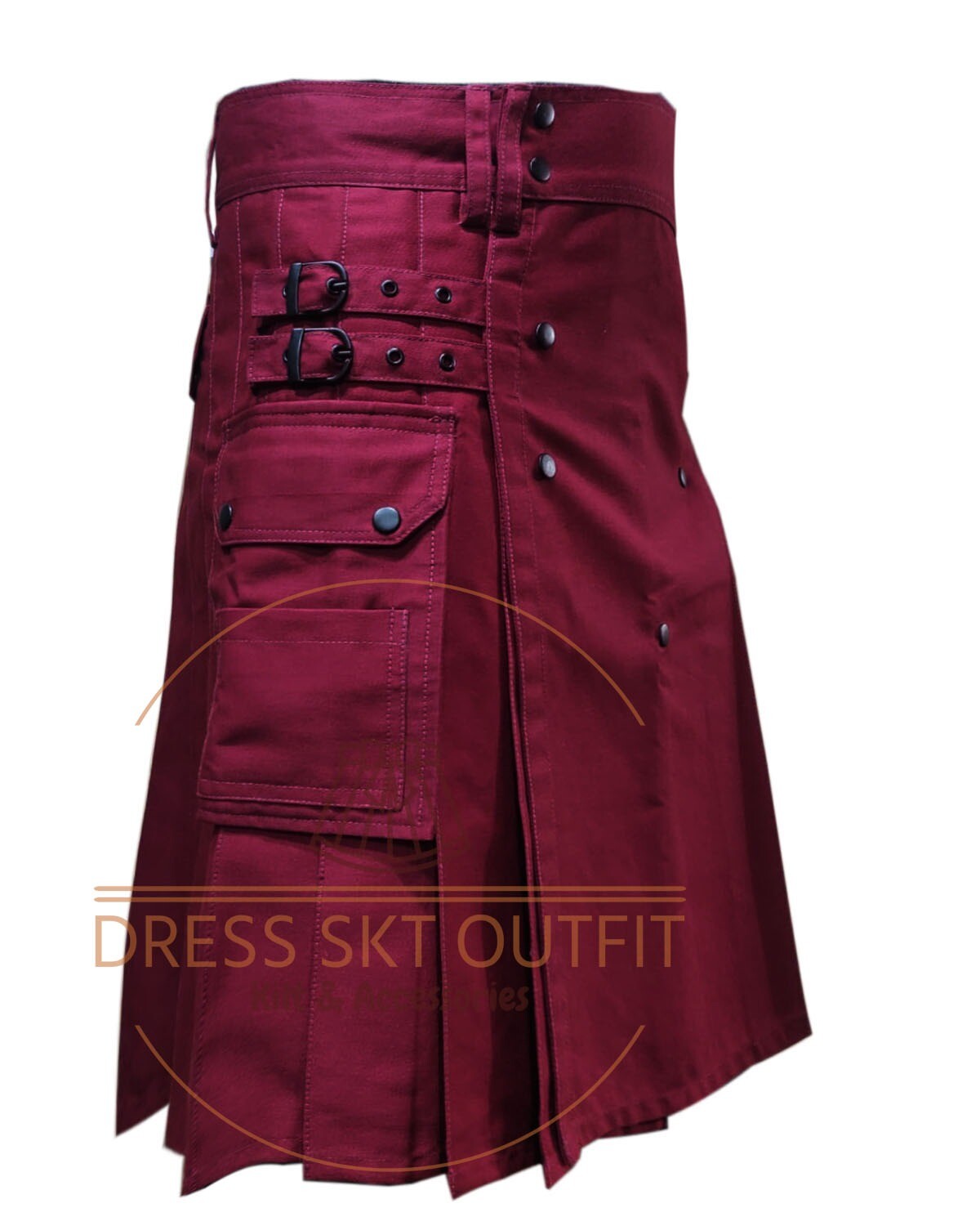 Scottish Handmade Utility Kilt Maroon Cotton Fashion Kilt Hybrid Kilt For Men’s