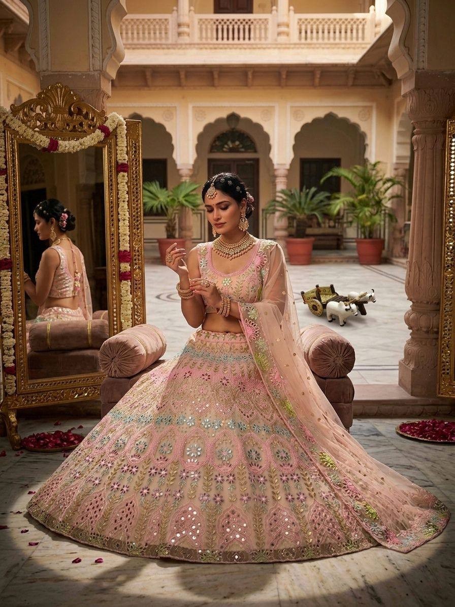 Designer Bridal Lehenga Choli Mirror Embroidery pakistani lehnga bollywood