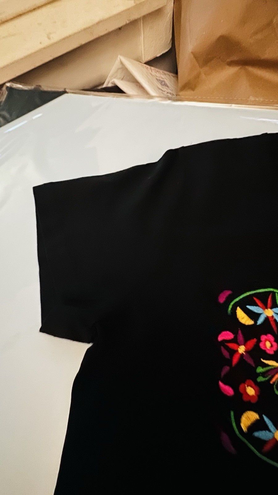 MOY artesanal Black Cotton Mexican Embroidered Shirt Size L