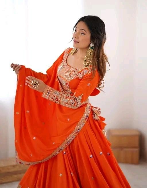 Ready To Wear Chanderi Silk Lehenga Choli Set Embroidered Wedding PartyWear