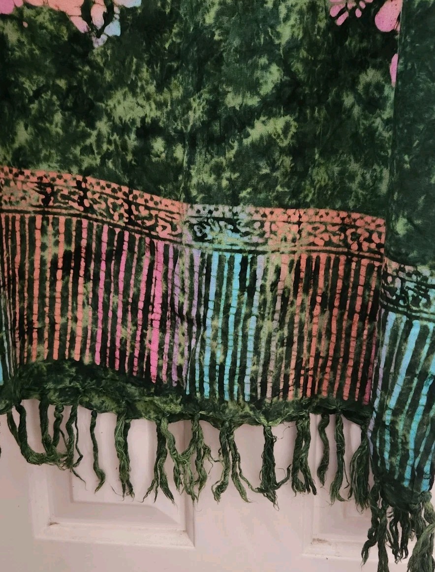 Sarong Wrap Beach Swimsuit Coverup Green Pink Floral 62×43 Pre-Owned