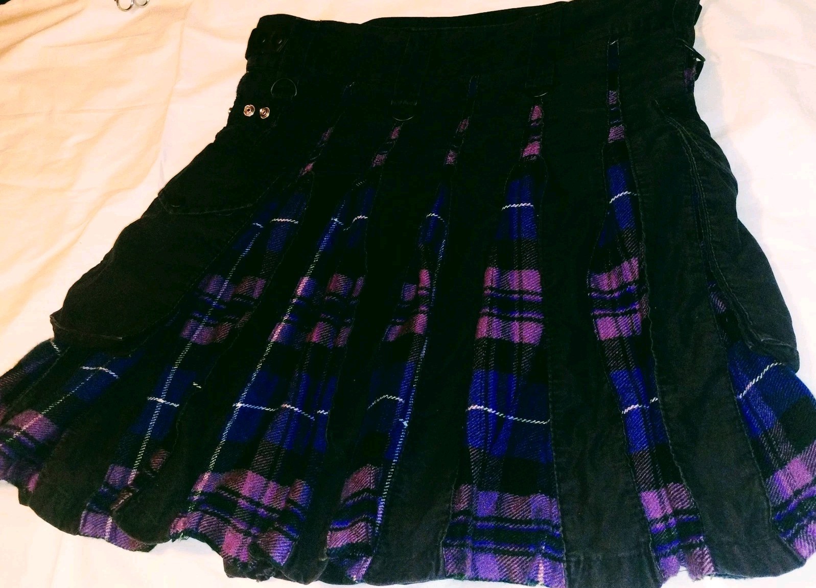 Scottish Highland Utility Kilt Black Blue Purple Cotton Men Size 42 Kilt Style