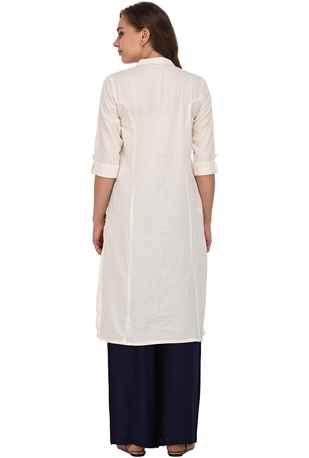 Cotton Kurta For Women 3/4 Sleeve Solid Black Straight Kurti Dress