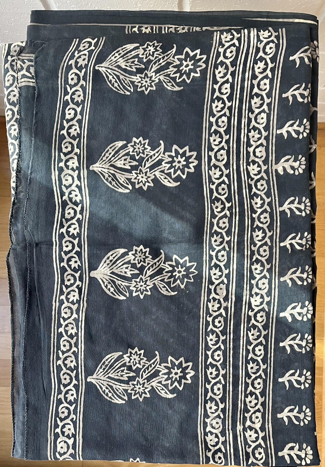 Blue Hand Block-printed Organic Cotton Saree & Stitched Choli Blouse (Size 4-8)