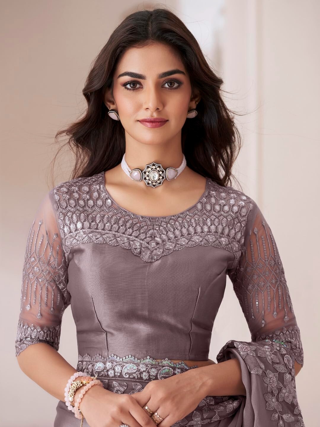 Women’s Pure Chiffon Embellished Saree With Unstitched Blouse