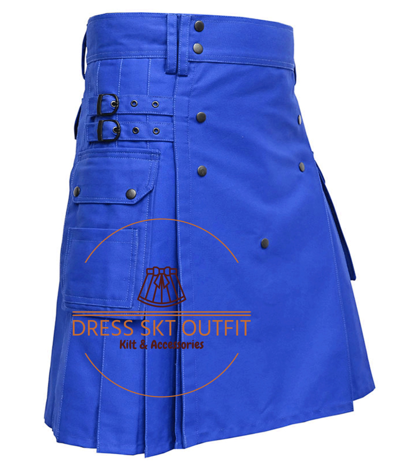 Scottish Handmade Traditional Blue Cotton Utility kilt For Men’s Custom Size