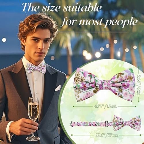 Floral Bow Ties for Men Women, Cotton Mens Bow Tie Flower Pink Floral Print