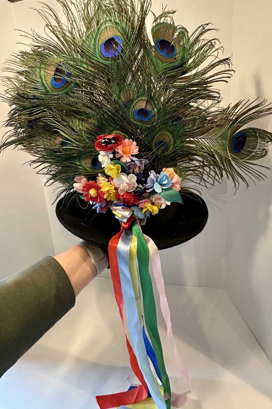 Polish Folk Hat | Peacock Feathers | Krakow Headdress | Floral Ribbons | Costume