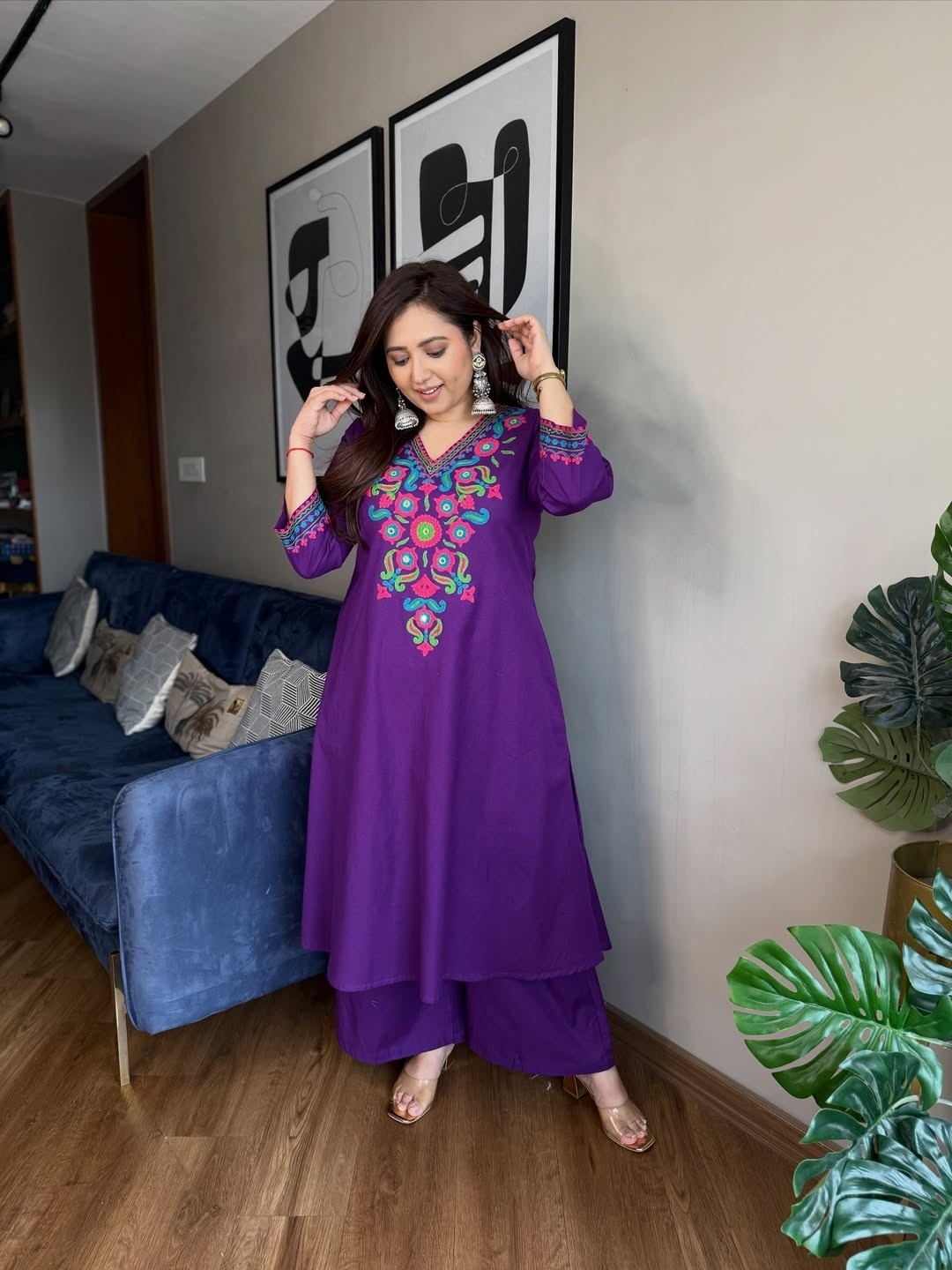 Indian Women Wear Kurta Palazzo Set, Pakistani Salwar Kameez Ready to Wear 3Pc