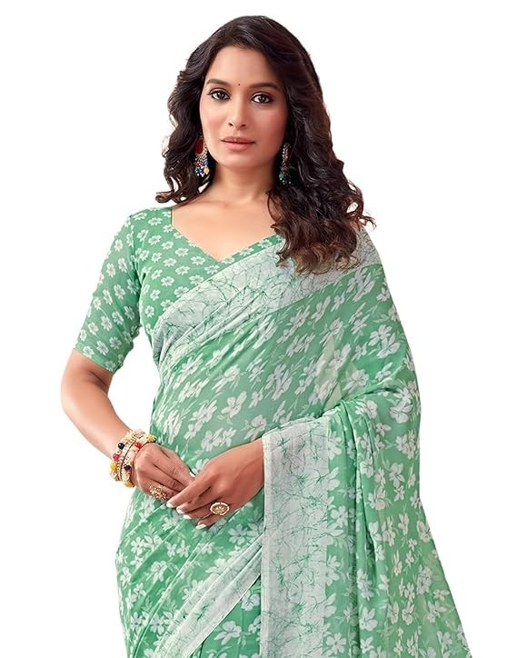 Women’s Floral Printed Georgette Saree with Unstitched Blouse Piece