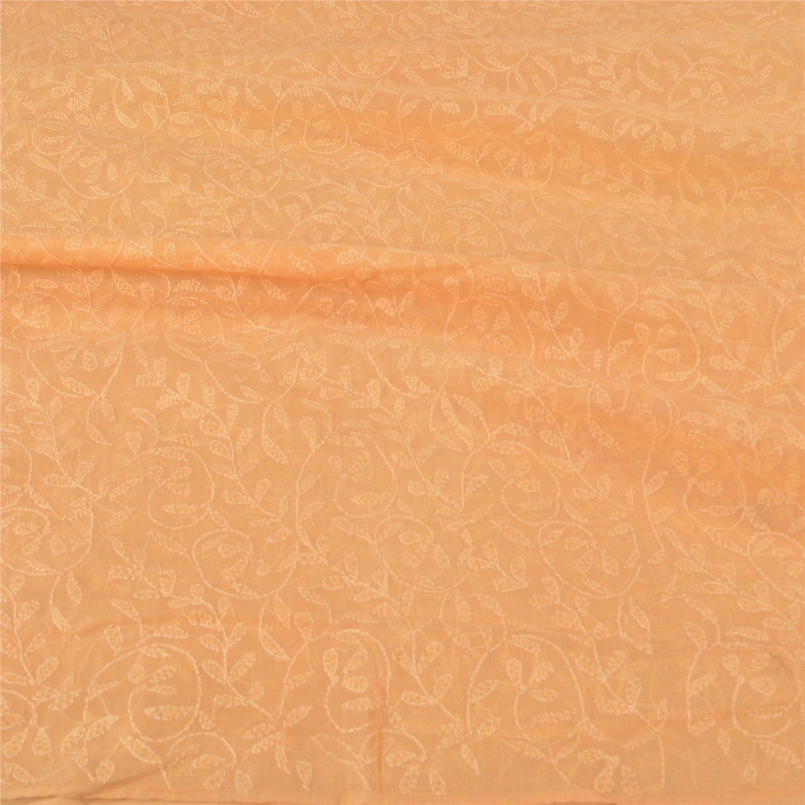 Sanskriti Vintage Peach Sarees Cotton Hand Embroidered Chikankari Sari 6Ydfabric