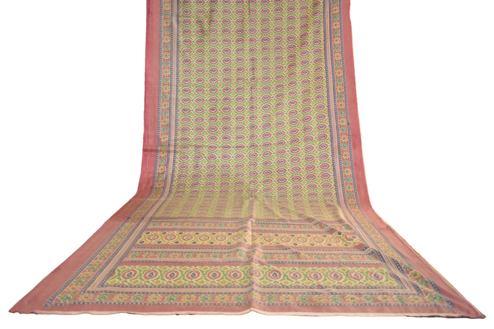FNC Vintage Green Sambalpuri Ikat Sarees Handwoven Art Silk Sari Fabric Antique