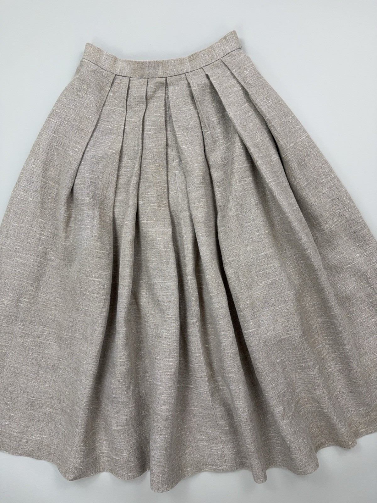 Vintage Landhaus Midi Skirt Modal Silk Linen Edelweiss Buttons Beige XS EU38
