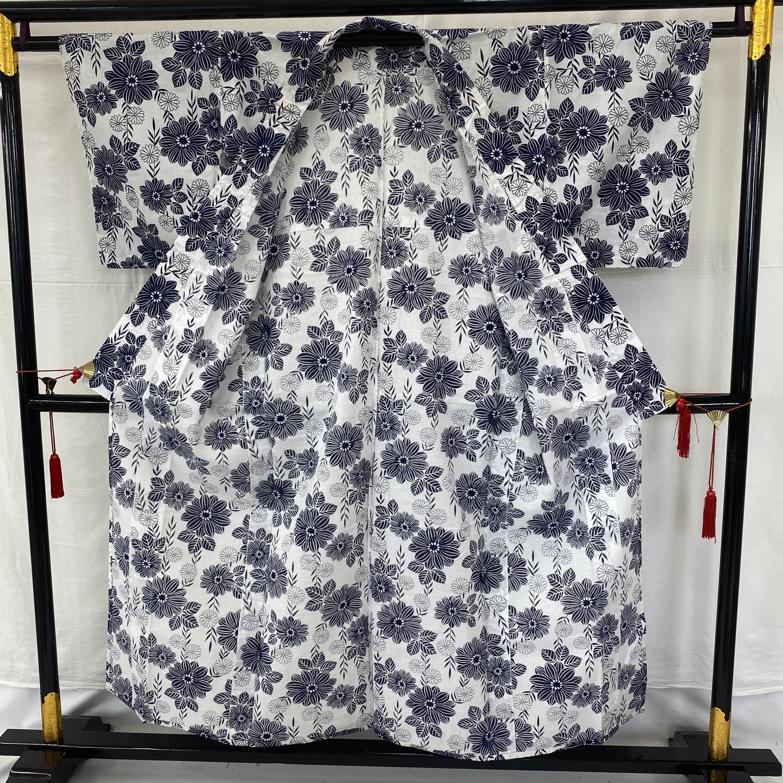 Japanese Vintage Kimono Yukata Cotton White No Lining Traditional Length 59 in