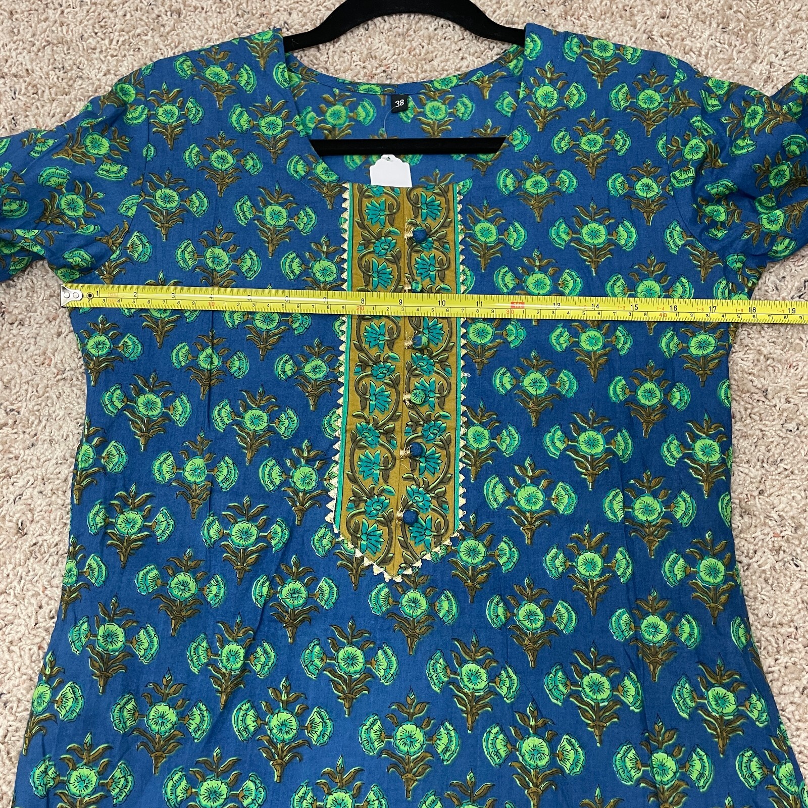 Womens Size 38 Pakistani Indian 3 Piece Salwar Kameez Outfit Blue Green Floral