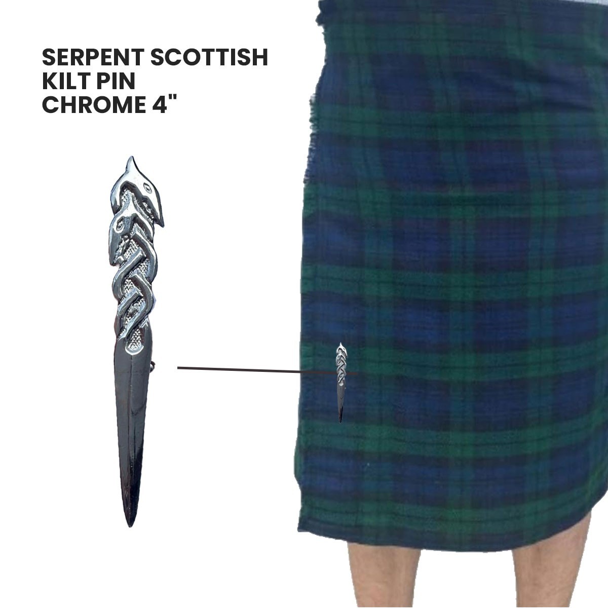 Kilt Pin Scottish Serpent Kilts Pin Highland Color Chrome Finish Size 4″ New AAR