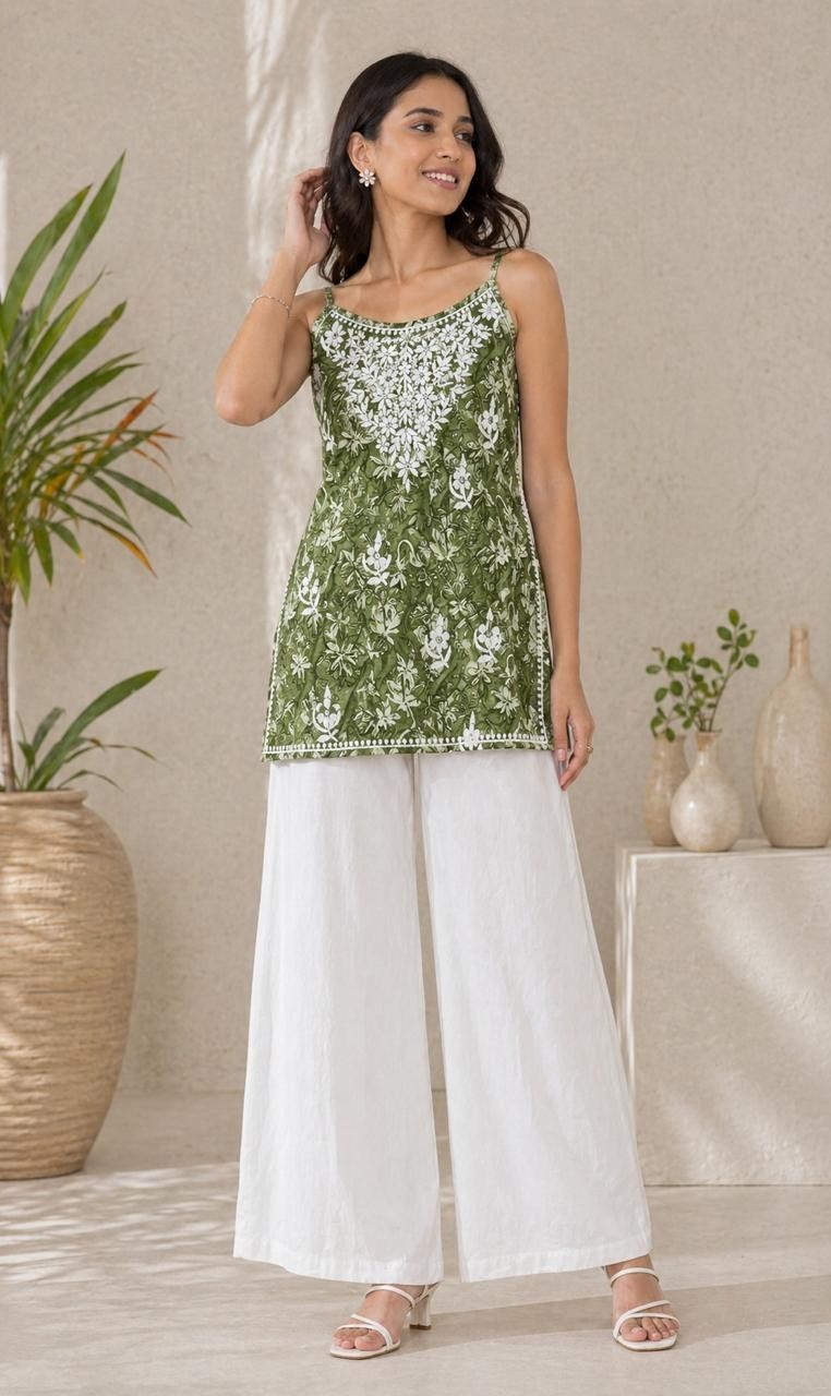 Chikankari Handwork Embroided Short Premium Kurtis With Print work (Tariff free)