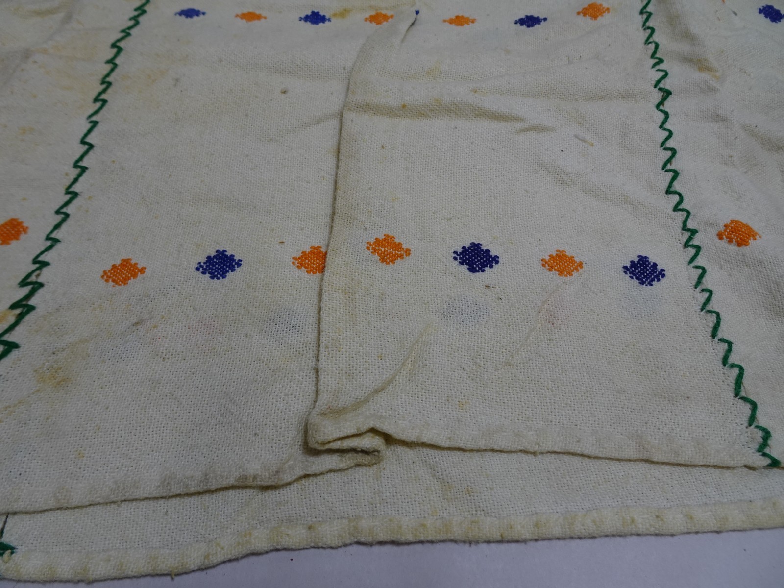 Mexican Cotton Huipil Dress Amuzgo Oaxaca Blue Orange White Maxi Kaftan Tunic