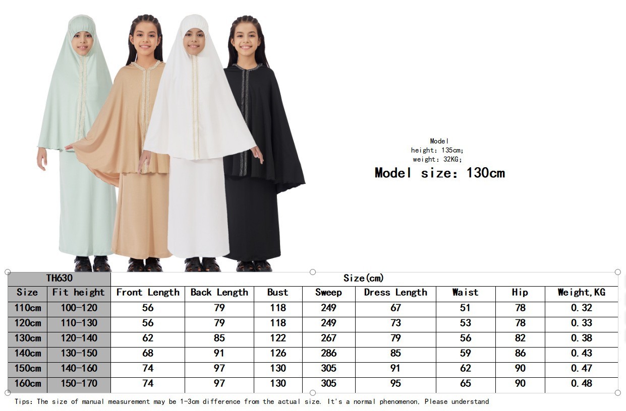 Kids Girls Prayer Long Sleeve Maxi Dress Abaya Blouse Top Robe Kaftan 2Piece Set