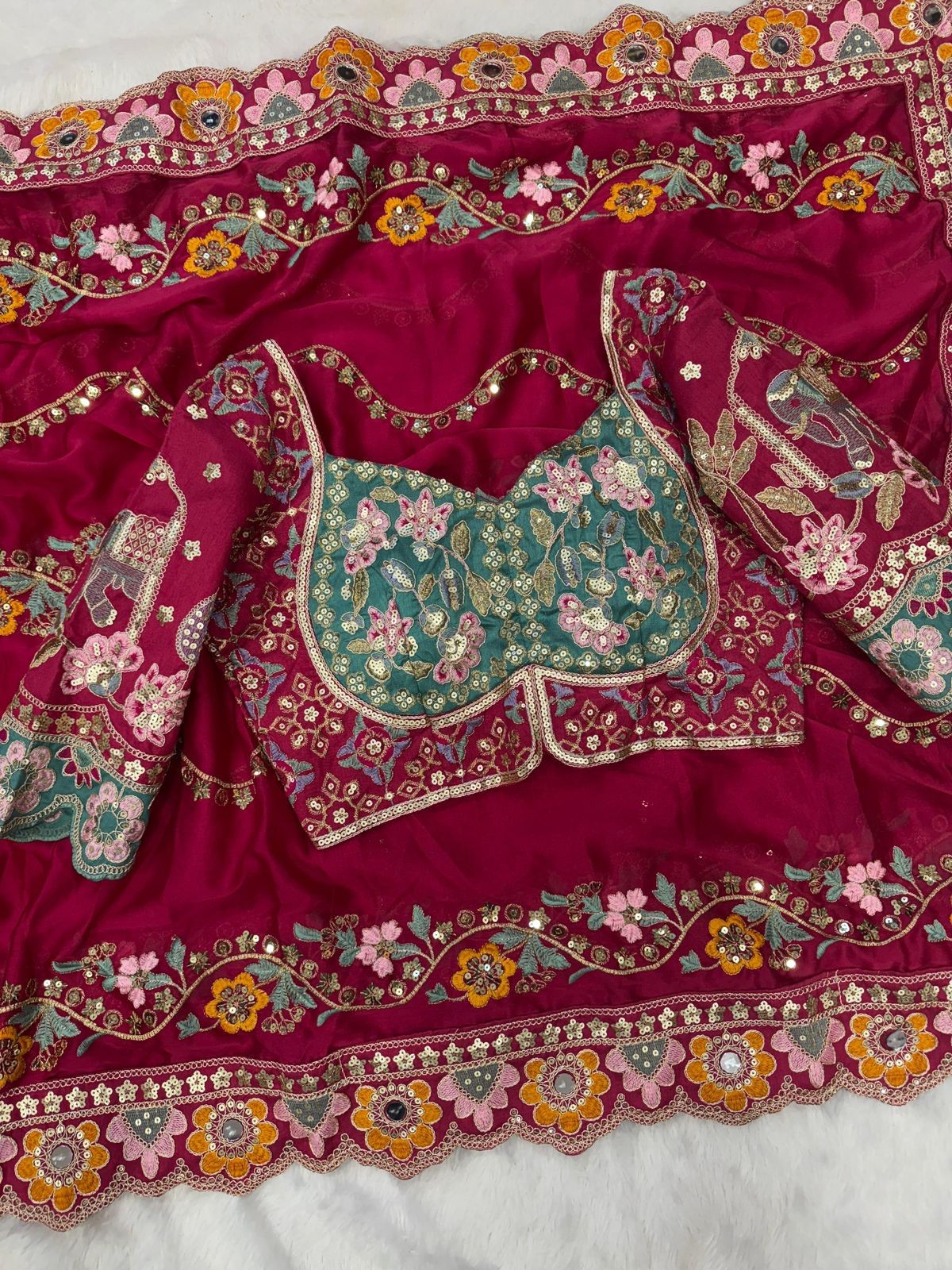Ready-to-Wear Designer Georgette Saree for Adults Bollywood Party and Indian Pak