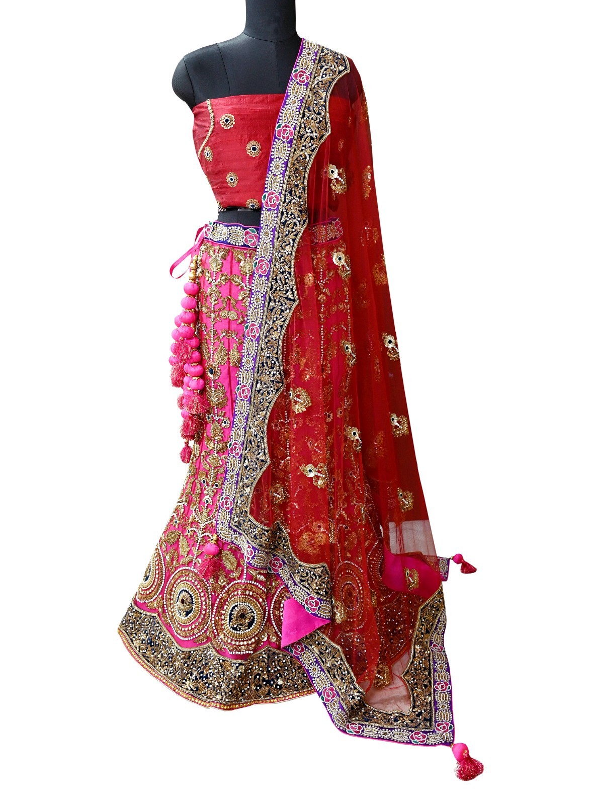 Heavy Wedding Net/Mesh Hand Embroidered Lehenga 3pcs Set Designer Anamika Khanna