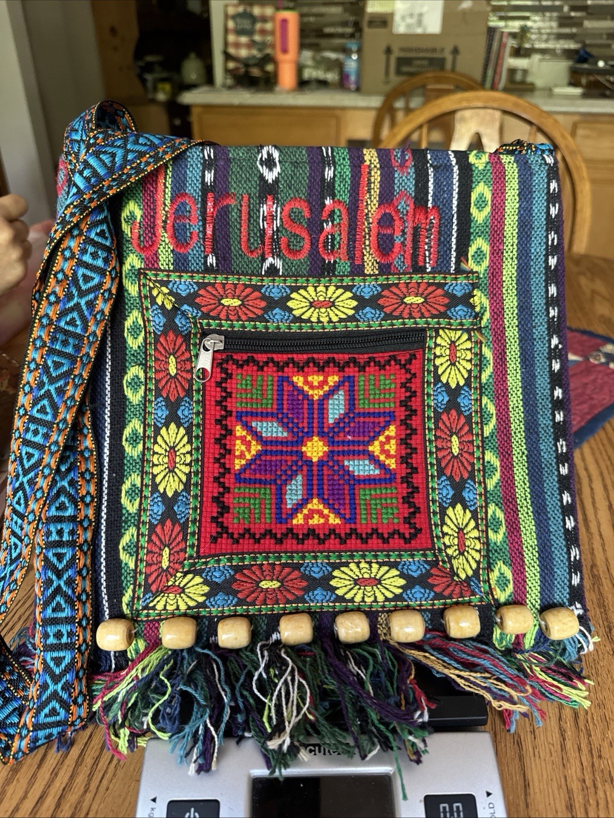 Handmade Embroidered Bag Jerusalem Crossbody With Zippered Pocket Holy Land
