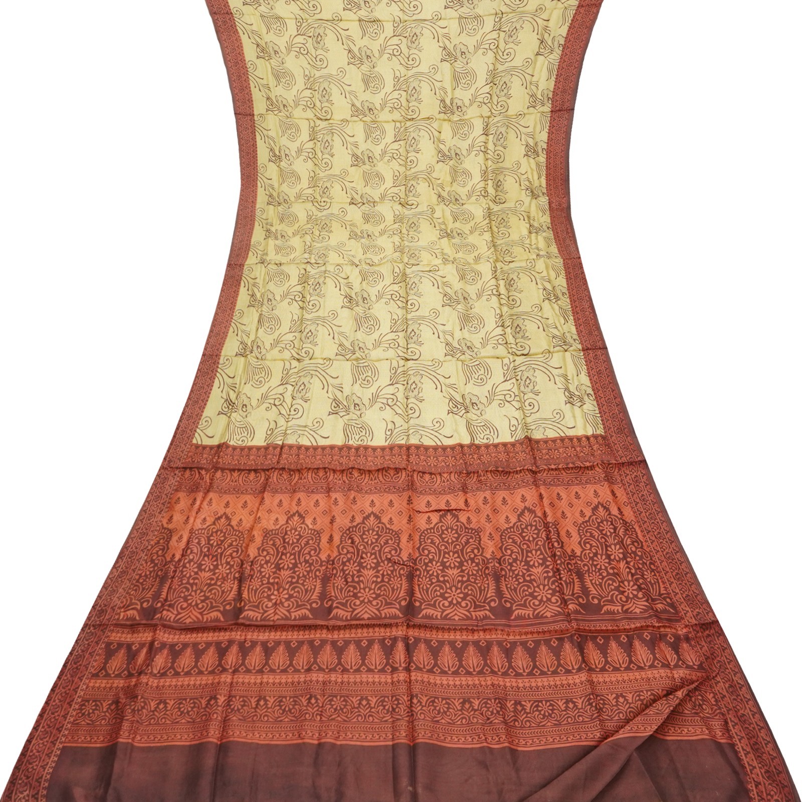 Namaste Vintage Beige Sarees 100% Pure Silk Printed Indian Sari 4YD Craft Fabric