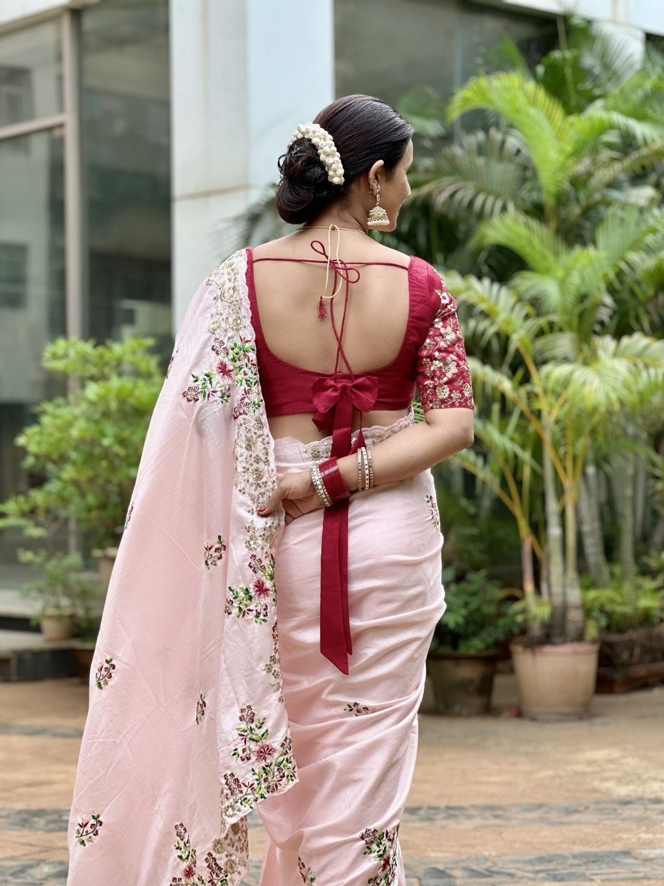 All-over embroidery with floral butti detailing, Cutwork Border