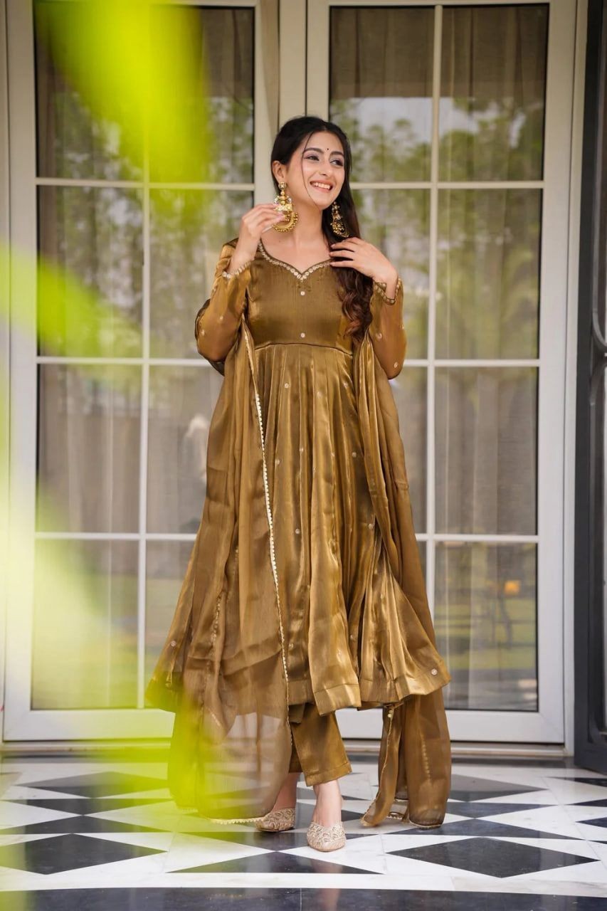 Ready To Wear Salwar Kameez Dupatta Organza Silk Shimmer Pattern Apparel Dress