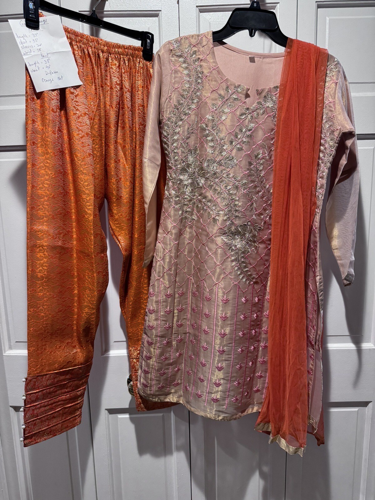 Girls Salwar Kameez Orange And Light Pink 3 Pieces Size: XS New