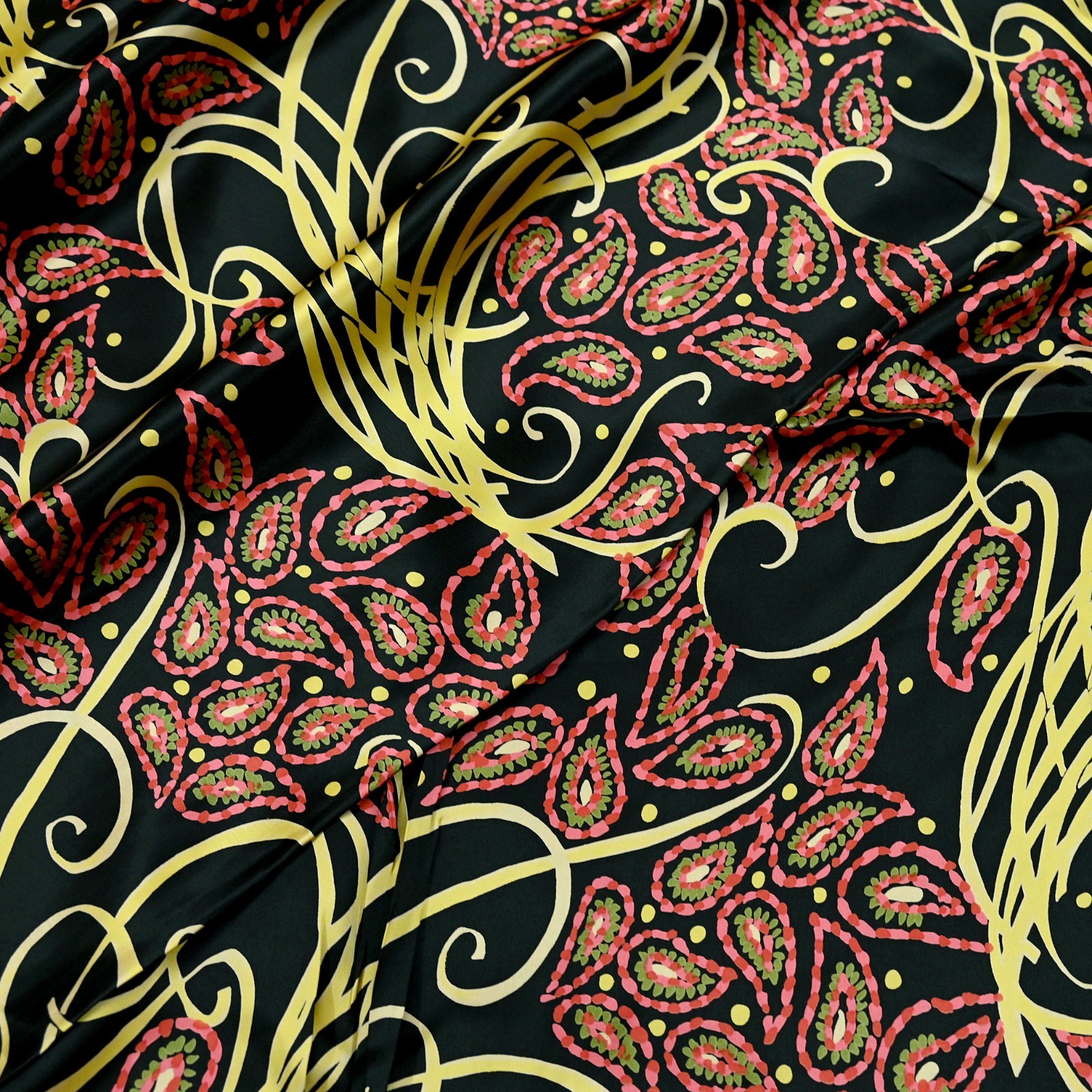 Indian Vintage Saree Black Satin Printed Sari 6yd Sewing Soft Craft Fabric