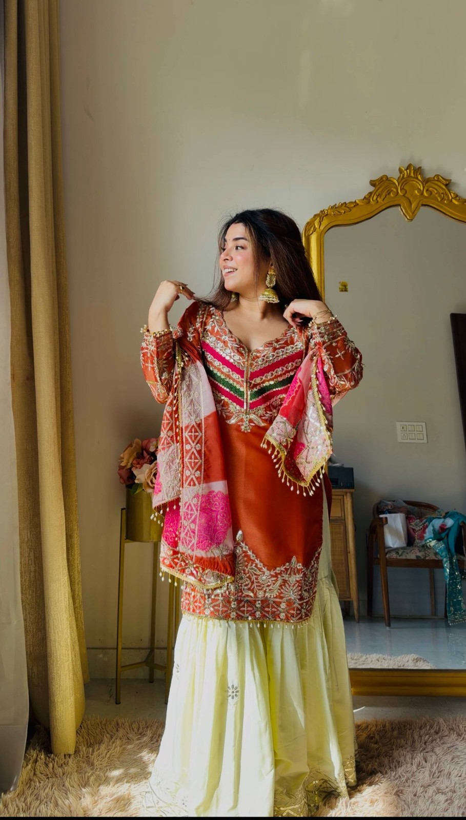Latest New Silk Kurta Palazzo With Tabi Organza Dupatta For Function Wear