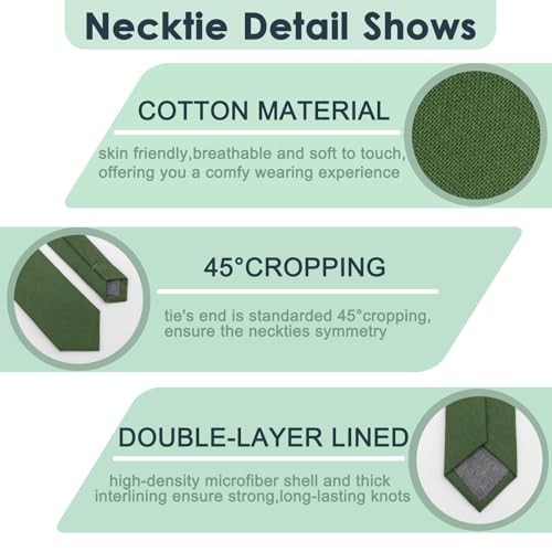 Skinny Ties for Men,Cotton Linen Neck Tie for Daily Dress,Weddings, Dark Green