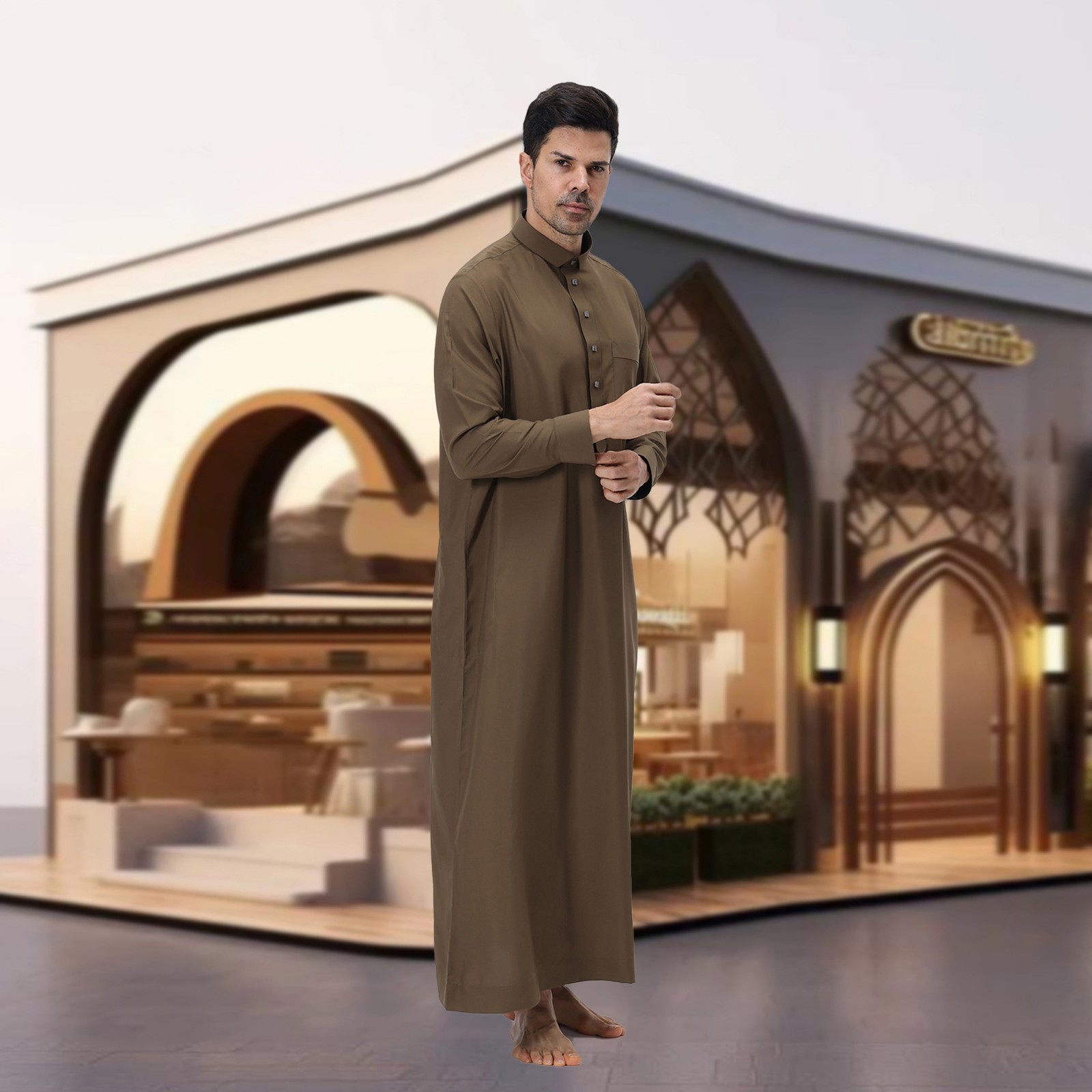 Long Robe Causal Saudi Muslim Men Abaya Kaftan Jubba Thoub Thobe Dishdasha Islam