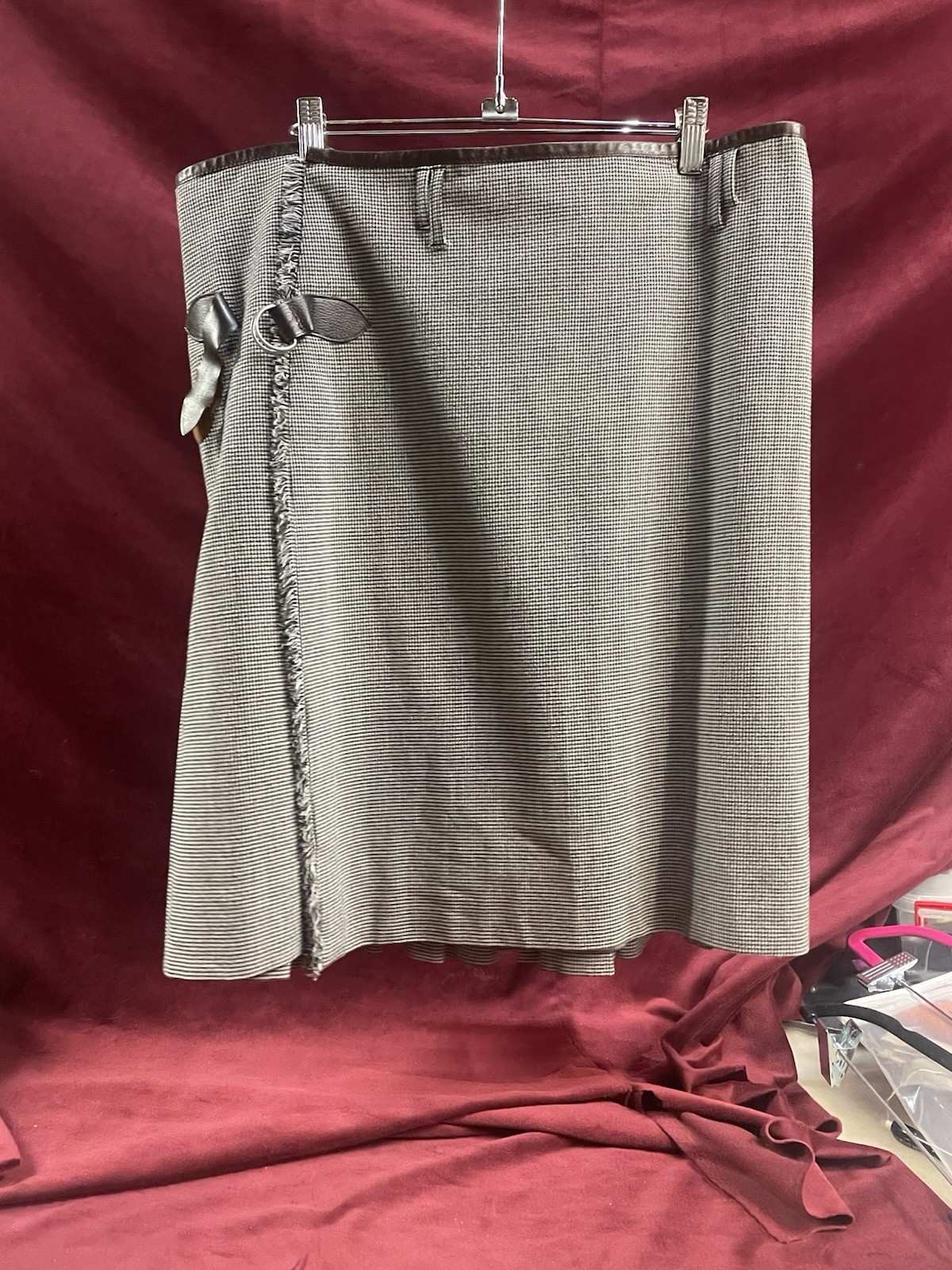 Jean Paul Gaultier Vintage Man Kilt Archival Herringbone Wool Leather 1990s Gray