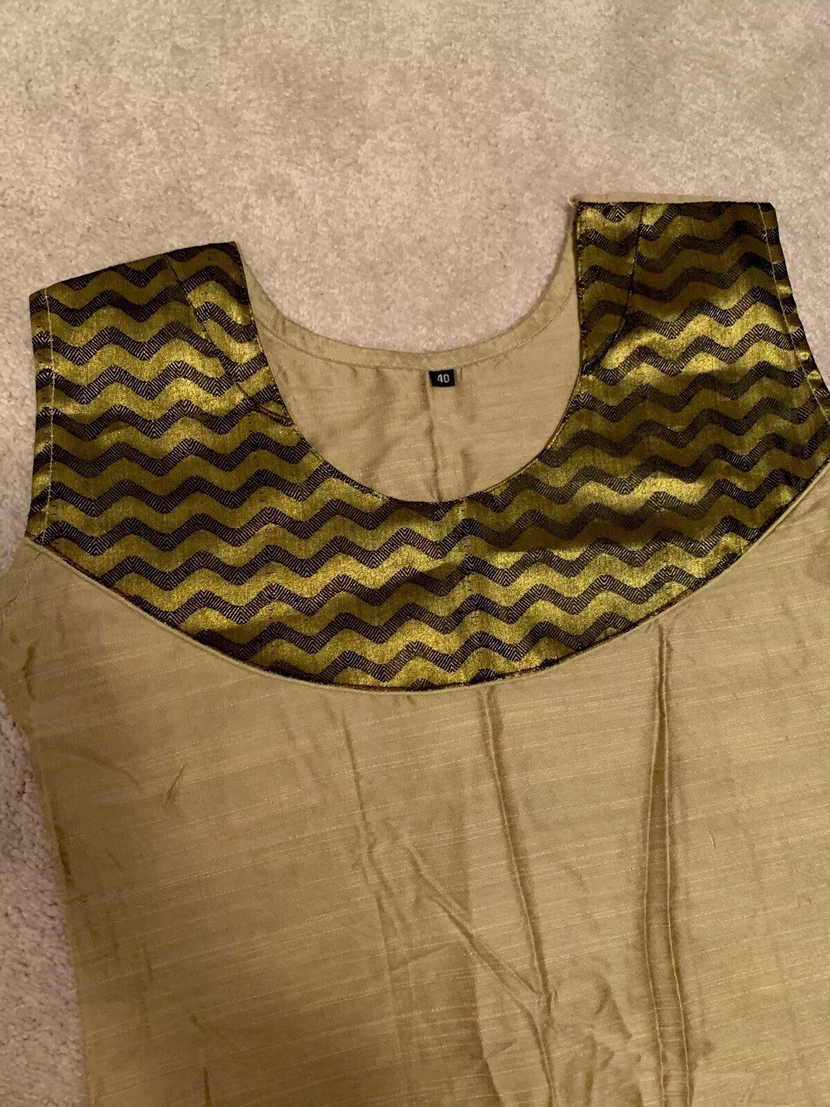 GRAY Black India KURTI KURTA top For Women Girls SILK BLEND Size 38 Gold Zari