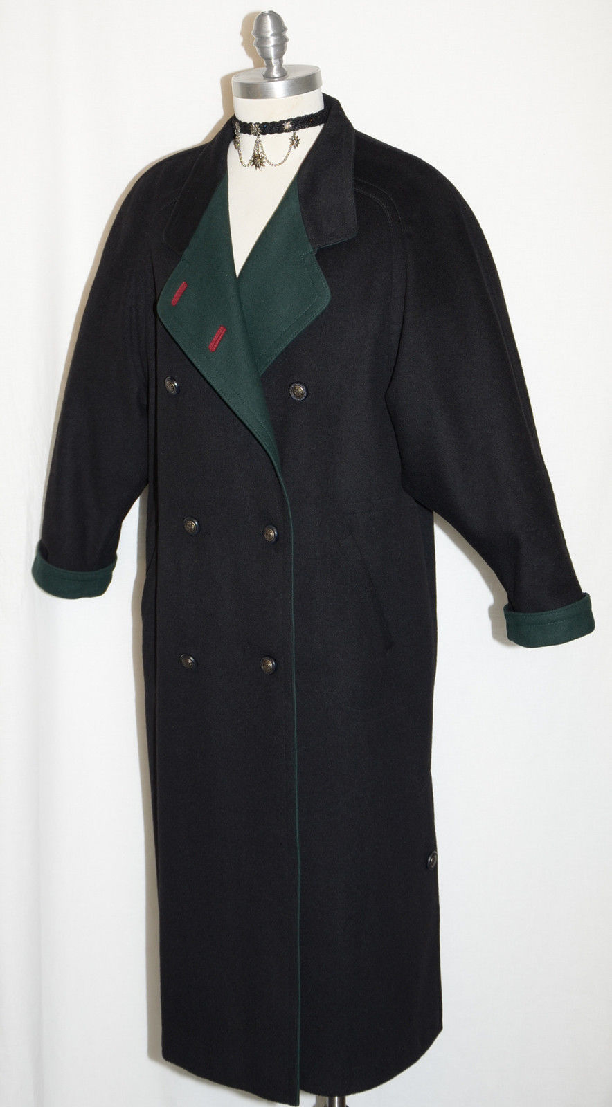 BOILED WOOL Austria OVER COAT Winter WARM EXTRA LONG Trench Dress BLACK B44 14 L