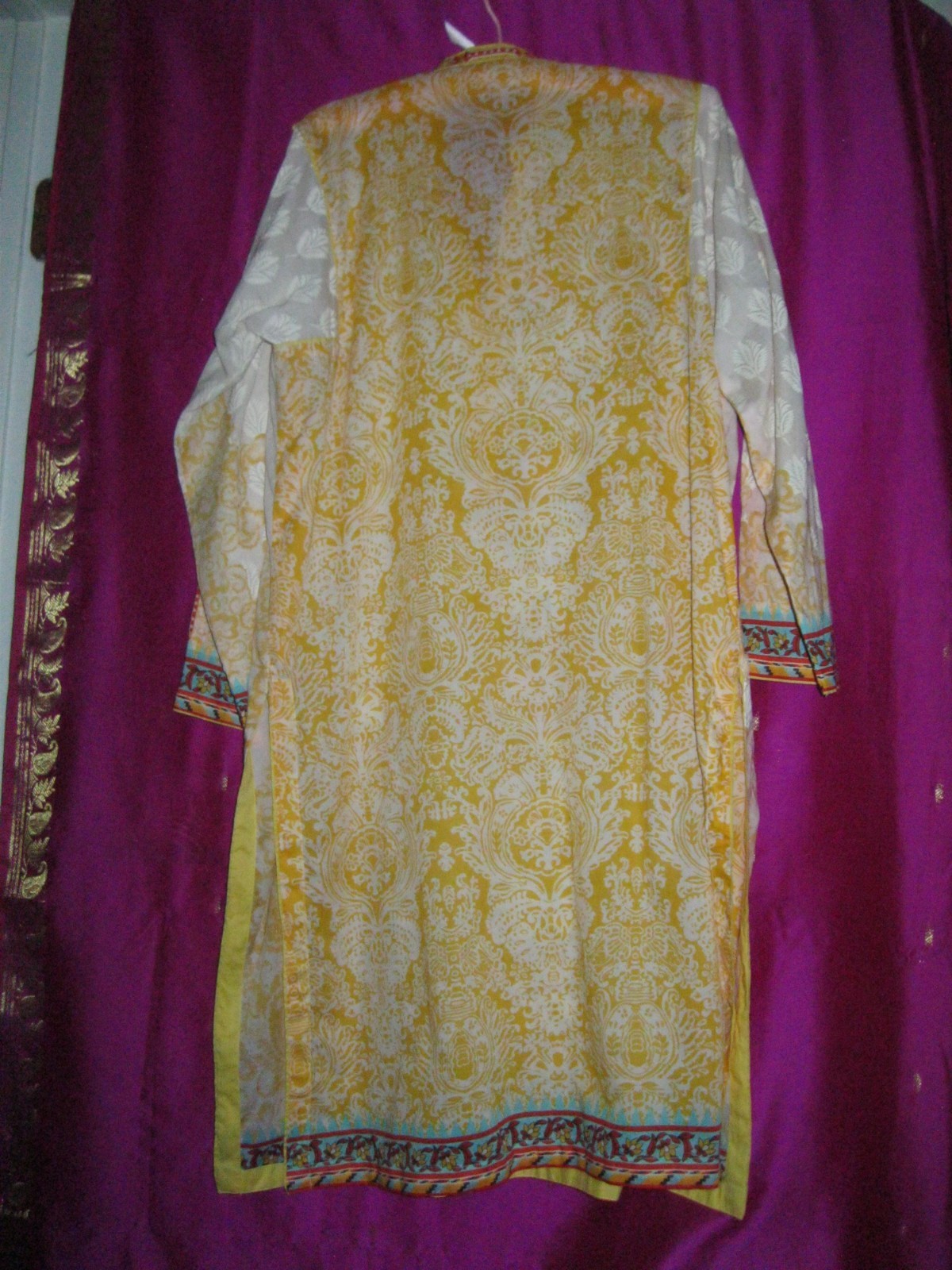 INDIA, COTTON DRESS/KURTA, W/ PINK, ORANGE AND SILVER EMB., SZ. S/M