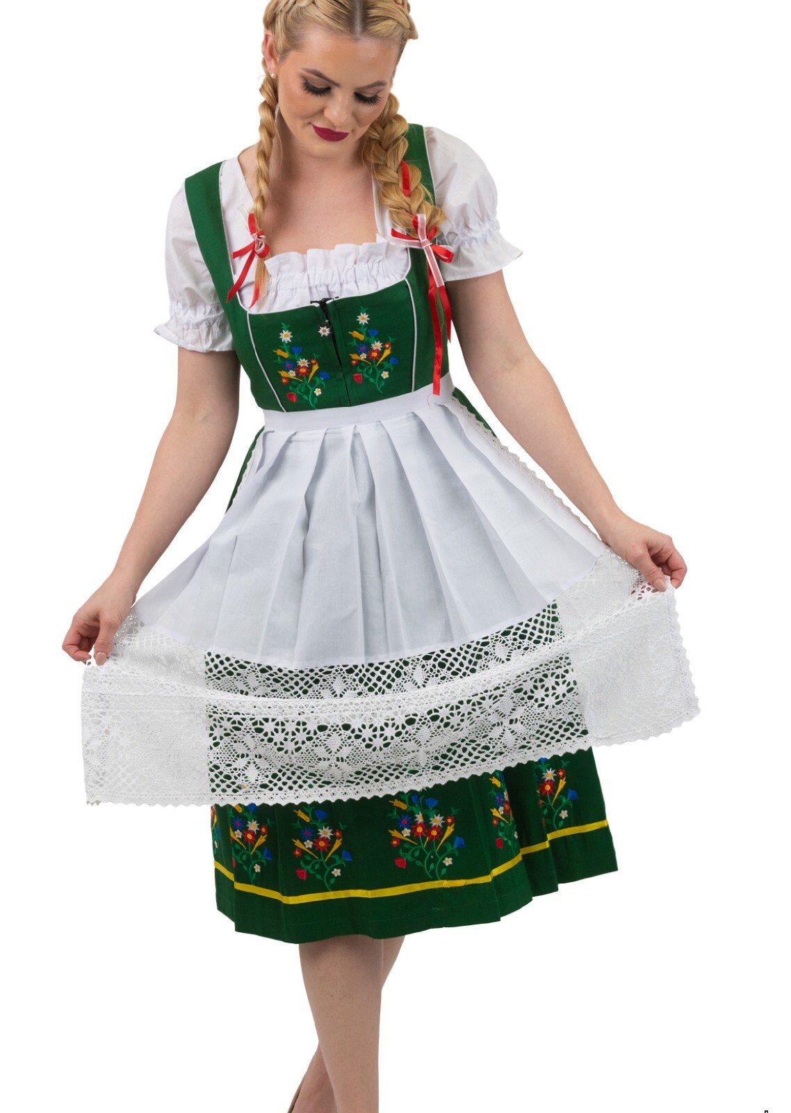 Sz 6 S Green Dirndl German Dress Women Waitress Oktoberfest Party EMBROIDERED