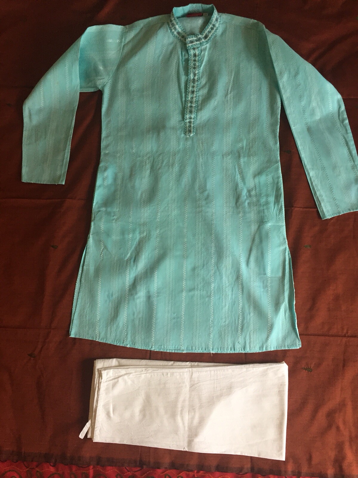 Light blue Embroidered  Cotton Boys kurta pajama set